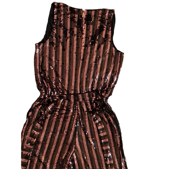 Michael Kors Sequin surplice Jumpsuit M Stretch Crop Wide Leg Sleeveless 7796 - Picture 8 of 16